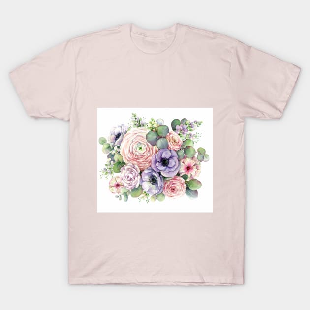 Anemones and roses T-Shirt by Elena_Vavilina